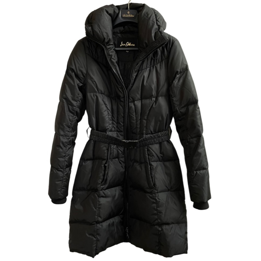 Sam Edelman Belted Mid-Thigh Puffer Coat in Black